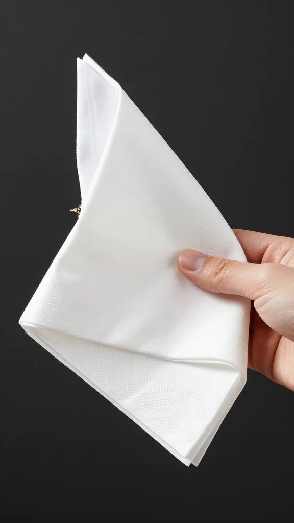 wind clip holding one chef’s hat napkin fold, closeup