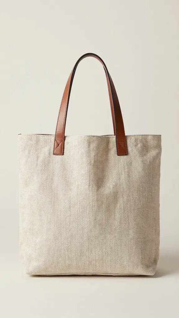 single stone-washed linen tote with leather handle