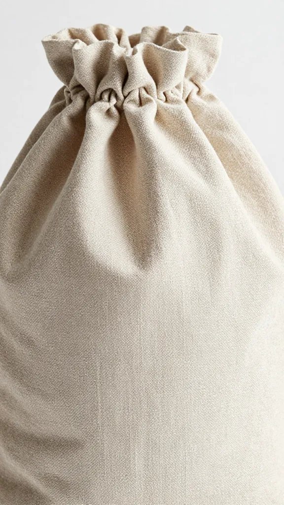 stone-washed linen bread bag with drawstring, closeup