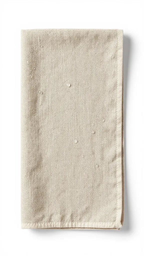 stone-washed linen tea towel absorbing water droplets