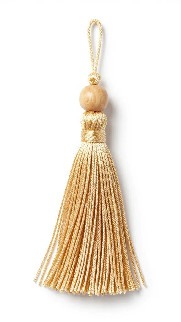 macro of 16mm wood bead tassel cap tied cleanly