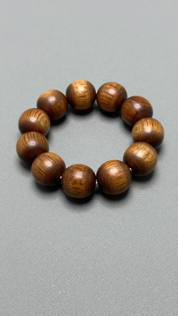 polished oiled wood bead ring on matte stone surface