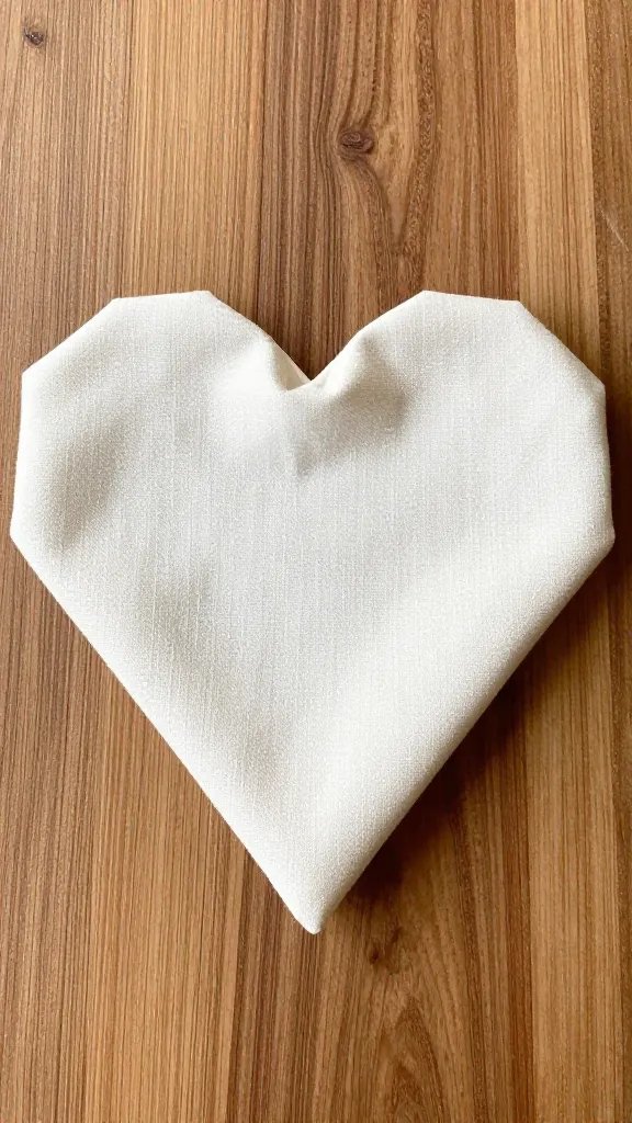 ivory linen-blend napkin heart fold on wooden picnic board
