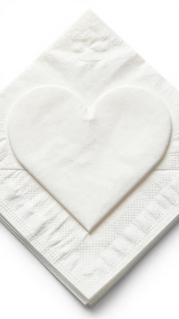 2-ply white dinner paper napkin folded heart, macro