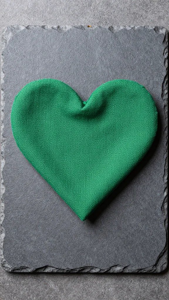 emerald green cotton-linen napkin heart on matte stone slab