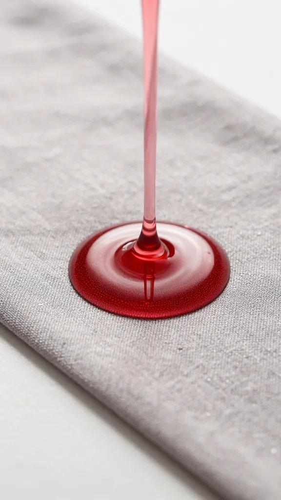 macro of stain-resistant table runner repelling red wine bead