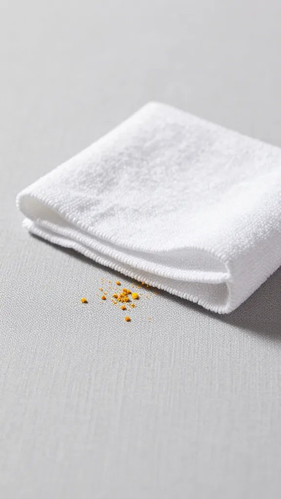 closeup of microfiber cleaning cloth lifting pollen from cushion