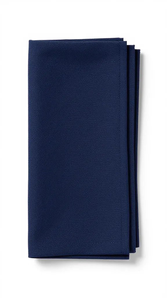 Navy French Pleat napkin with crisp pressed edges