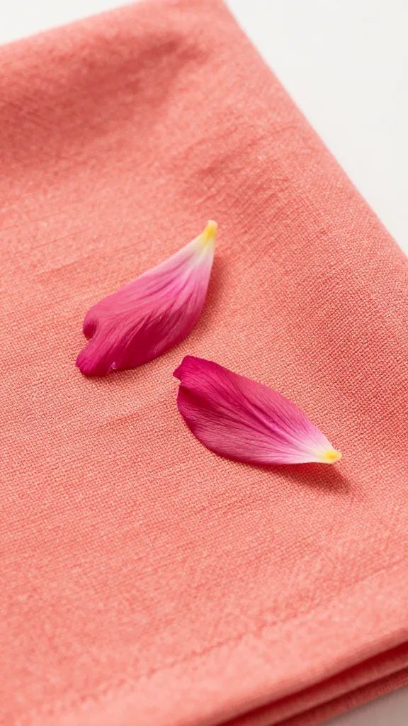 coral linen napkin echoing indian paintbrush petals, macro shot