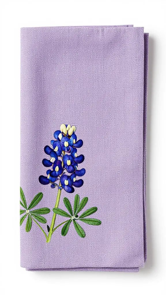 lavender linen napkin matched to texas bluebonnet hue, closeup