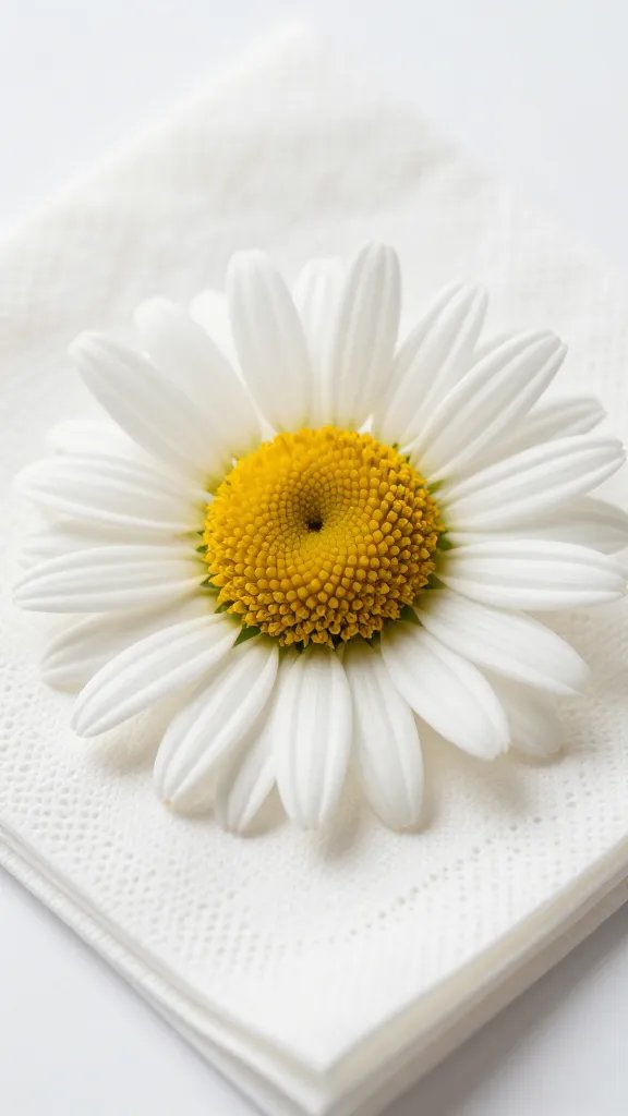 buttercream napkin paired with oxeye daisy center tone, macro