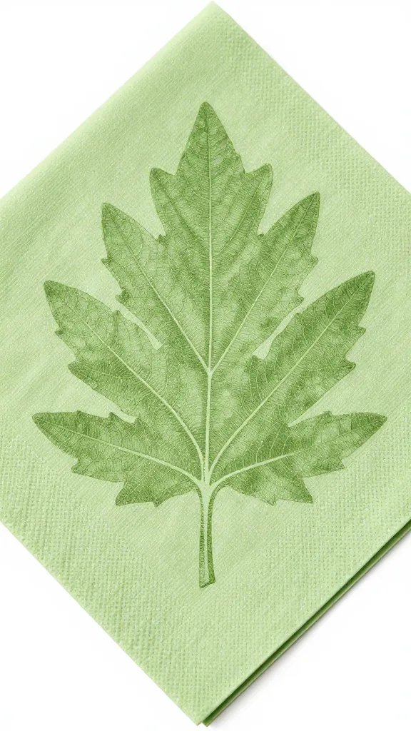 sage-green napkin reflecting milkweed leaf undertone, closeup