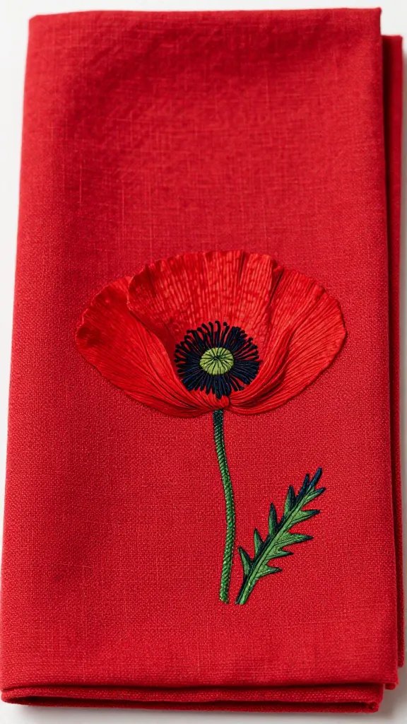 poppy-red linen napkin matching scarlet pimpernel, detail shot