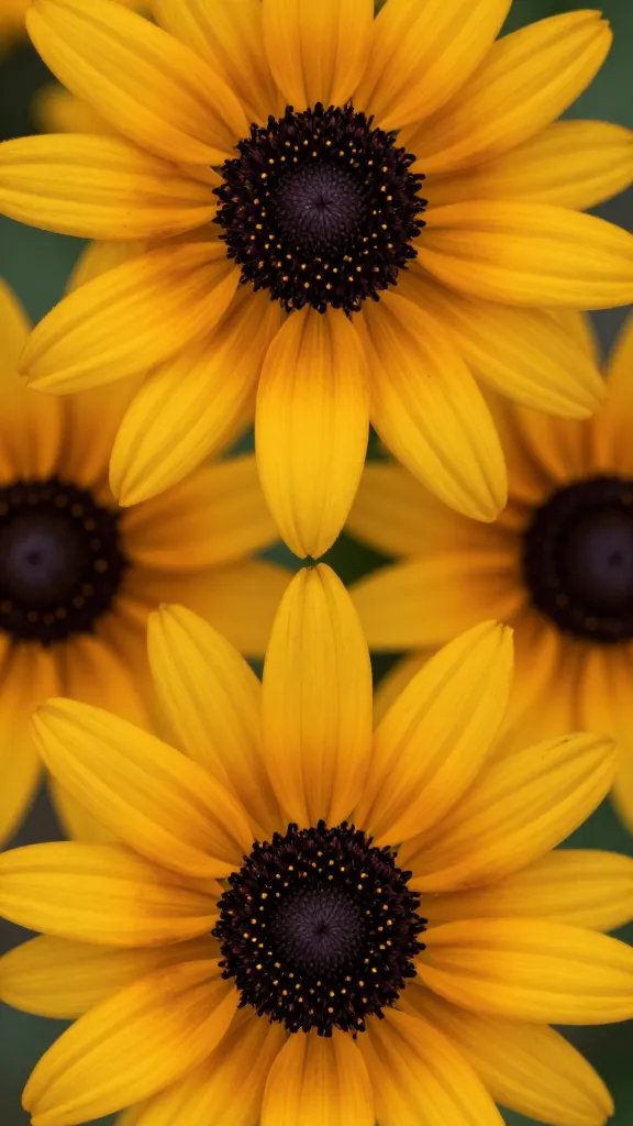 golden-ochre napkin mirroring black-eyed susan centers, macro