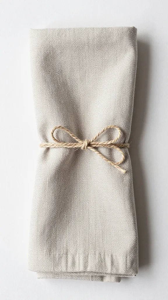 sage linen rosette napkin tied with twine