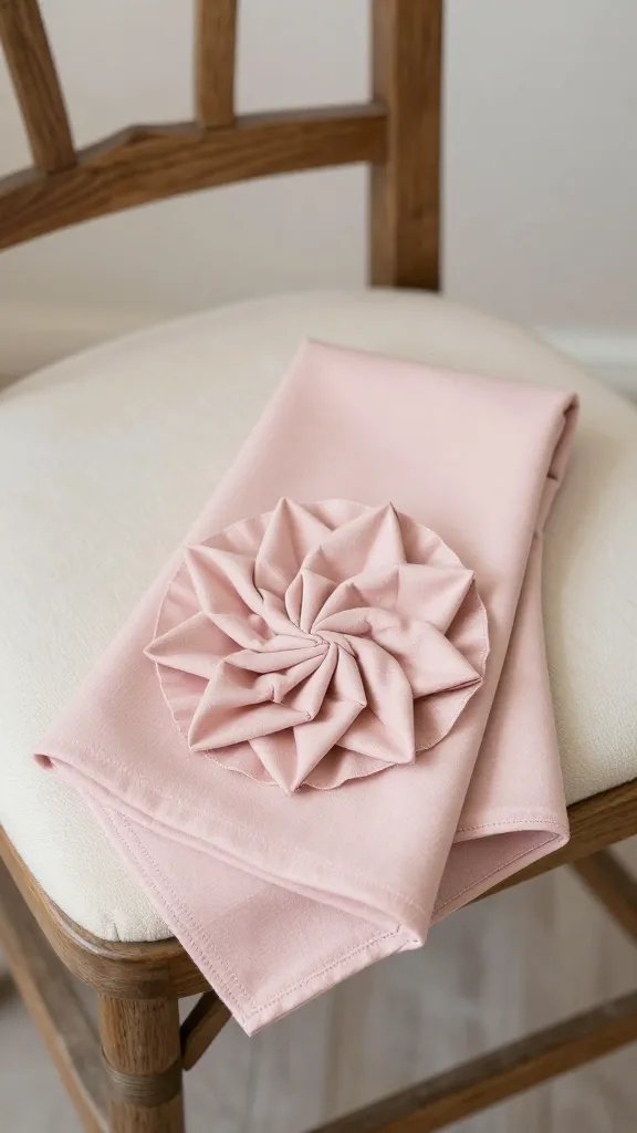 20-inch blush rosette napkin on bistro chair seat