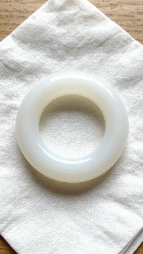 closeup of a single hot glue napkin ring on linen