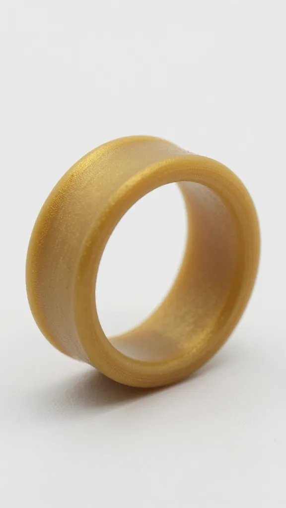 single molded hot glue ring painted matte gold, closeup