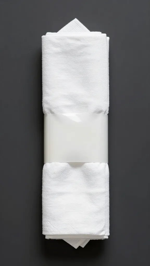 single white cloth napkin wrapped with clear glue ring