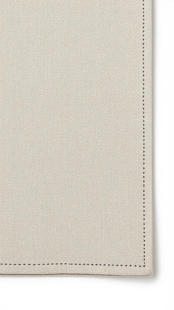 closeup Belgian linen napkin with mitered corner stitching