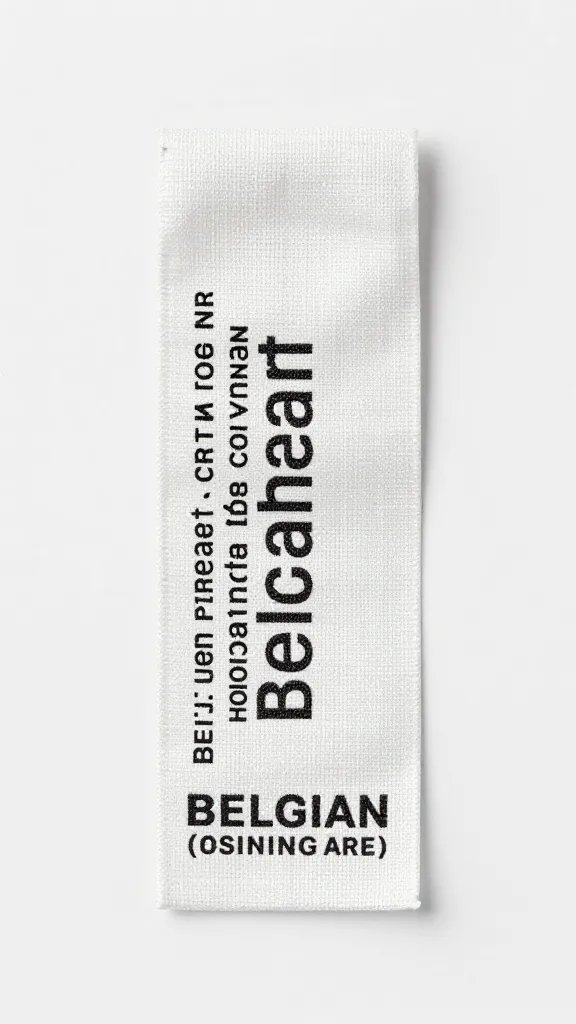Belgian linen care label with certification tag, macro