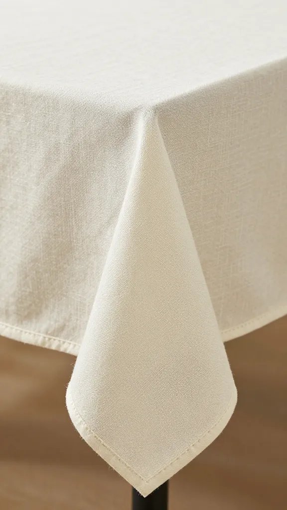 single ivory Belgian linen tablecloth selvedge edge, closeup