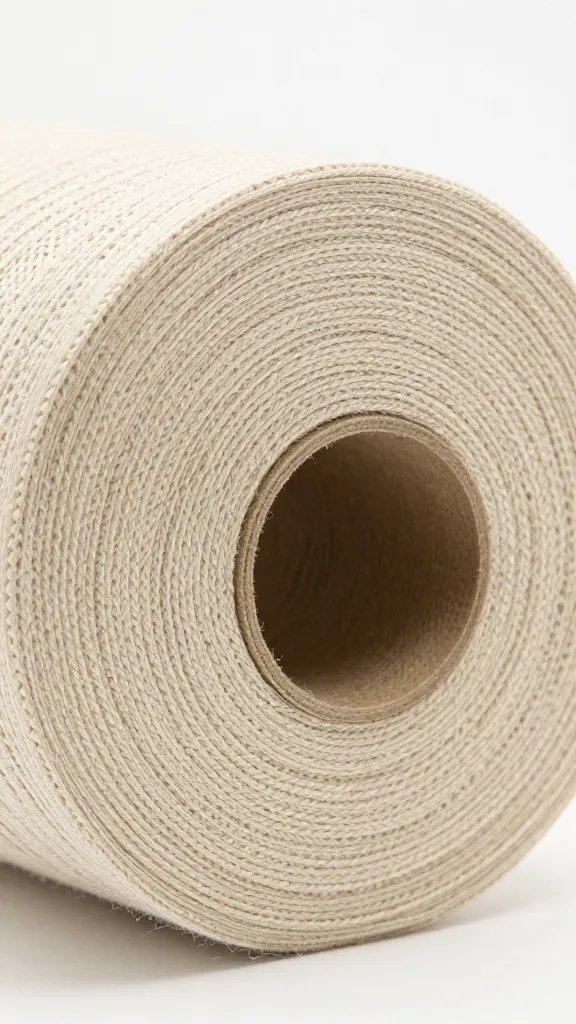 rolled European flax linen bolt, end cross-section closeup