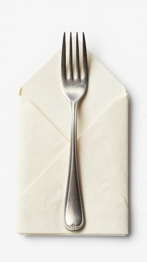 single fork tucked in envelope napkin fold