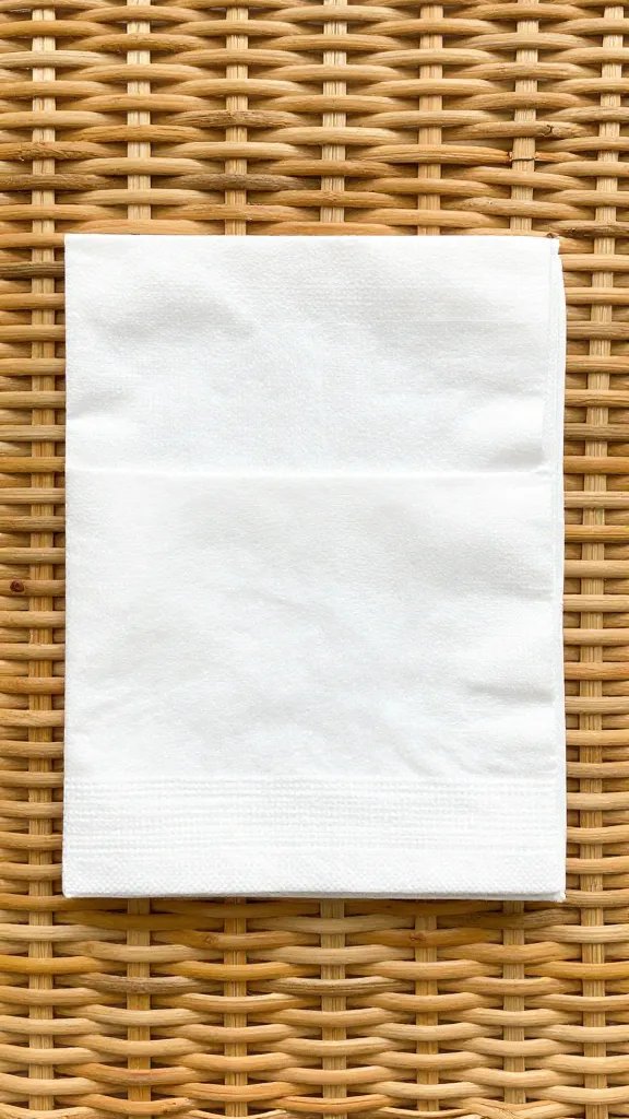 clean white cotton napkin envelope on wicker texture