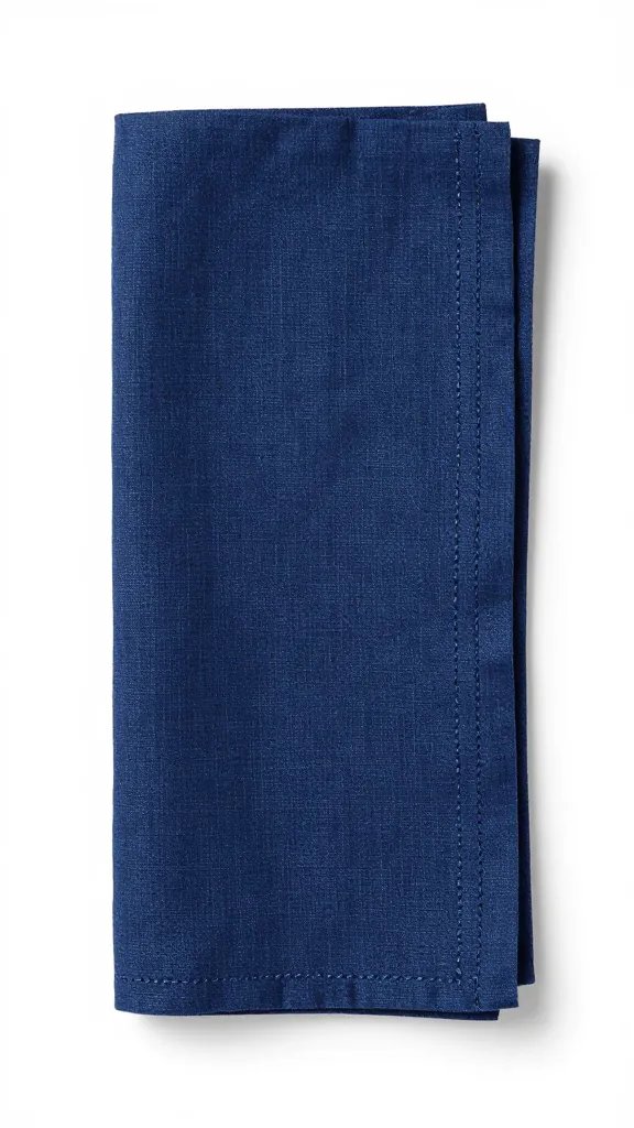 single indigo linen napkin with stitched hem