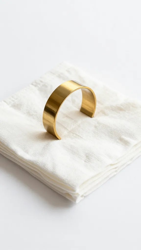 single reusable cotton napkin ringed with brass holder