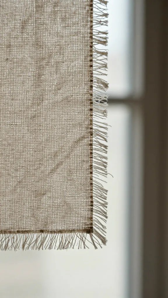 frayed linen thread sample against window light, macro