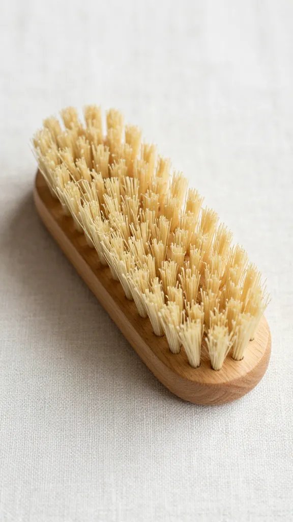 gentle boar-bristle brush on linen surface, macro