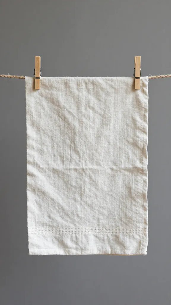 air-drying linen napkin clipped to line, shallow depth
