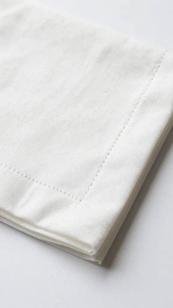 folded organic cotton napkin with stitched hem, macro
