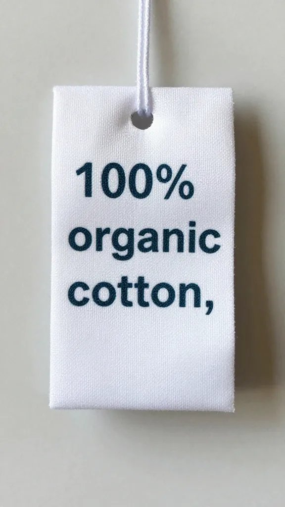 single label reading “100% organic cotton,” fabric tag