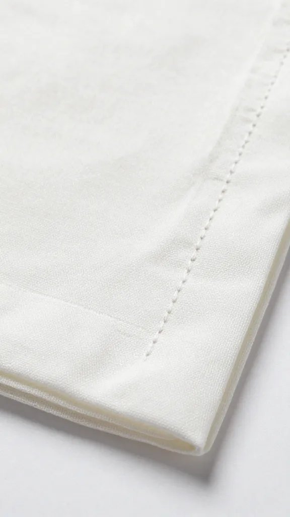 corner mitered seam of organic cotton napkin, closeup