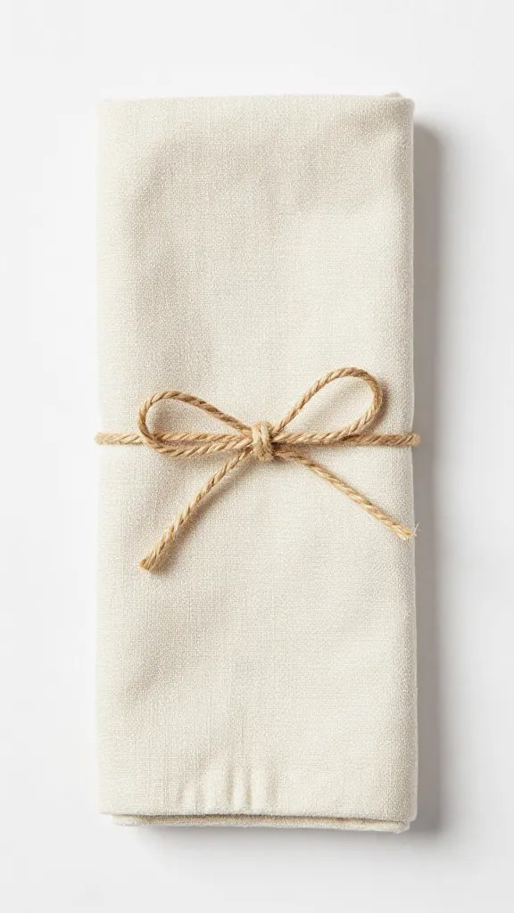 soft beige organic cotton napkin tied with twine bow