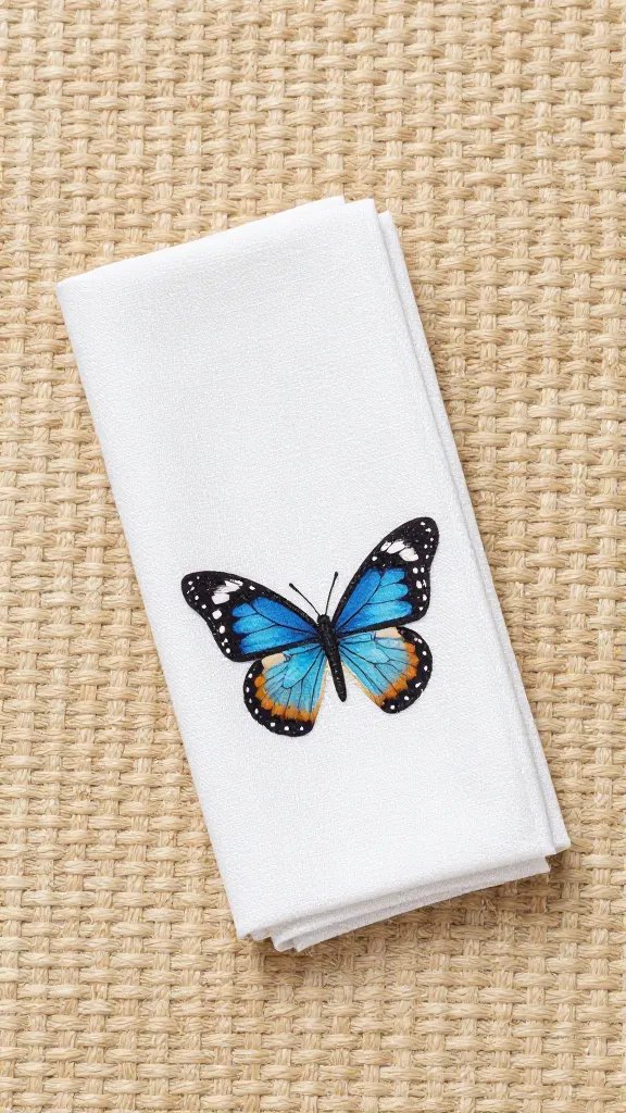 overhead of butterfly-fold napkin on woven picnic rug