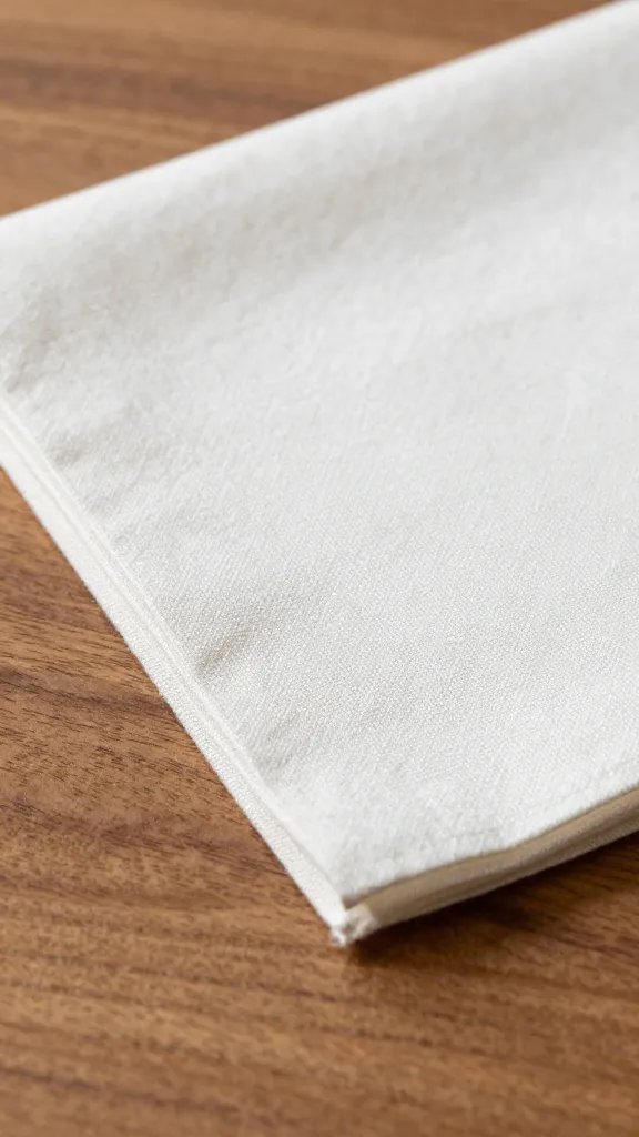 closeup 160 gsm linen napkin edge on teak table