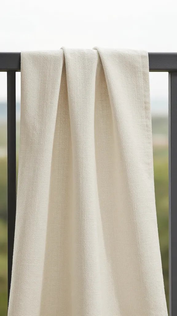 closeup 200 gsm linen runner drape over balcony rail
