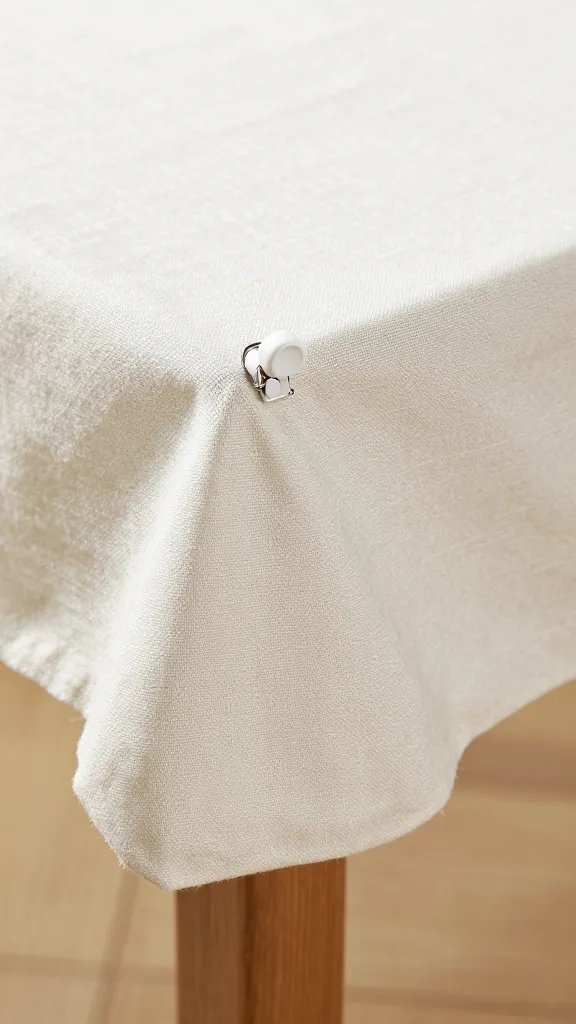 table corner weight clip gripping linen hem
