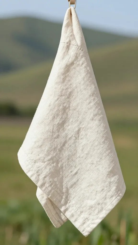 tightly folded cotton-linen napkin swan, breezy hillside backdrop