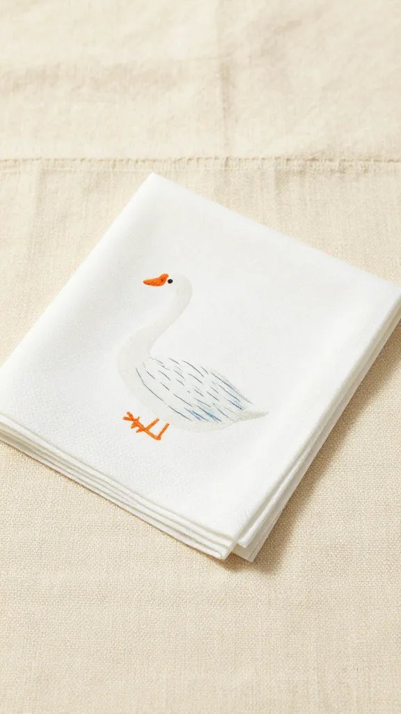 polyester-cotton napkin swan on woven picnic blanket