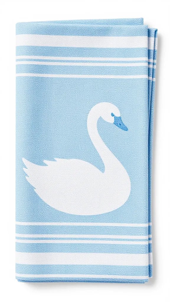 light blue striped napkin swan, tight weave texture