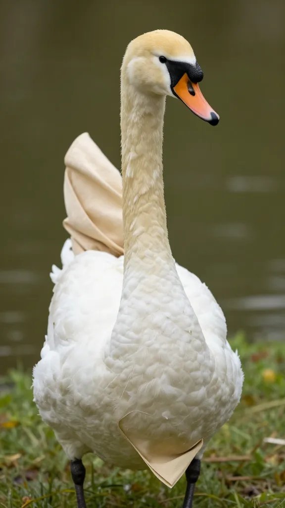 starched beige napkin swan standing upright outdoors