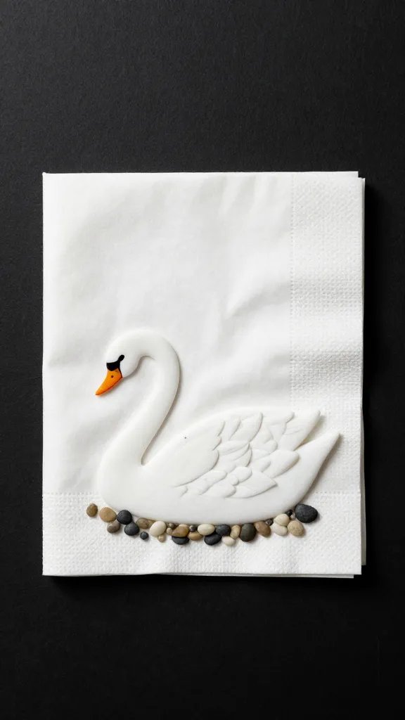 single napkin swan anchored with discreet pebble base