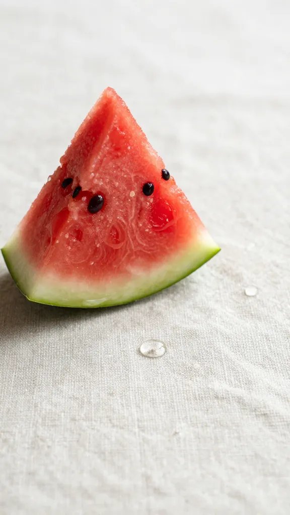 single watermelon droplet spreading on Belgian linen