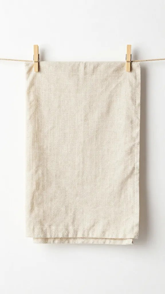 damp Belgian linen napkin drying on wooden peg