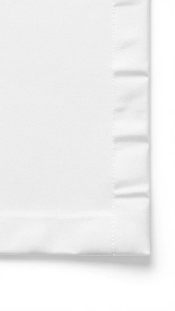 Closeup of pressed white picnic cloth corner with mitered edge